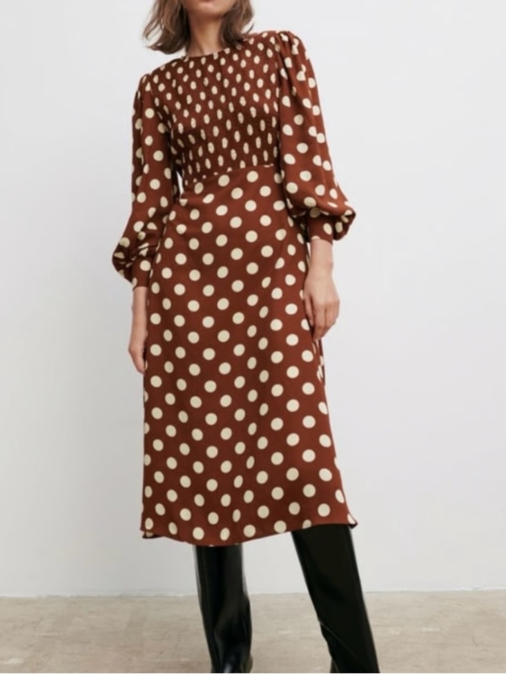 Zara Rust and cream midi dress